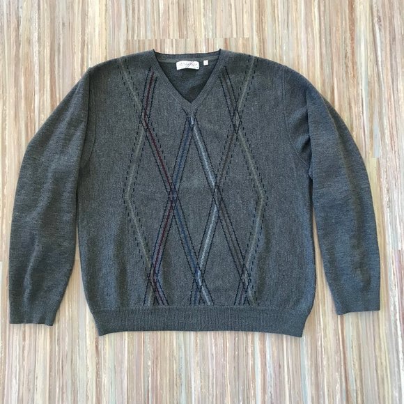 Modango Wool Blend Pullover Sweater Grey Heather Abstract Stripe Made in Italy - Picture 1 of 7